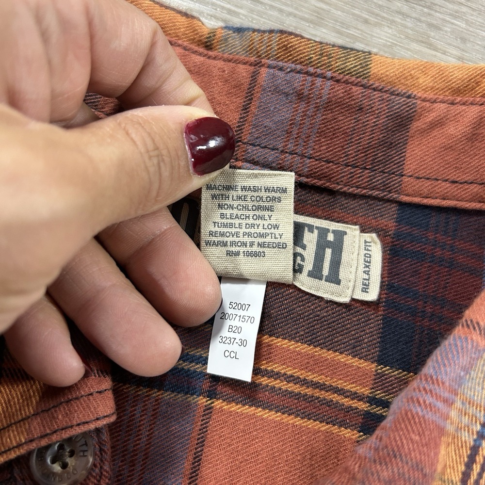 Duluth Trading Co Relaxed Fit Large Tall Orange Plaid Long Sleeve Button Down - Picture 6 of 10